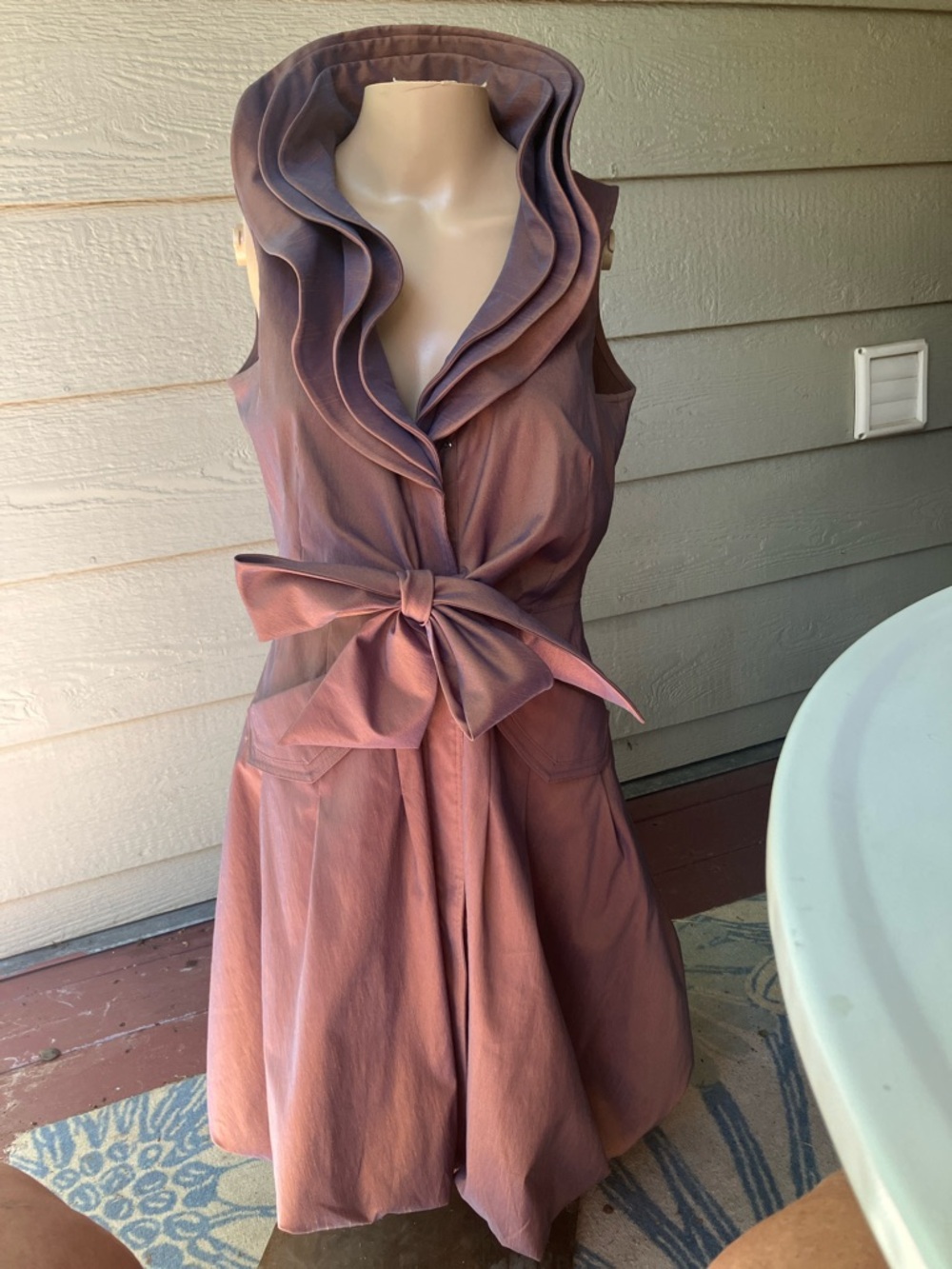 Party dress with bubble ham, purpleish brown translucent colors mid length